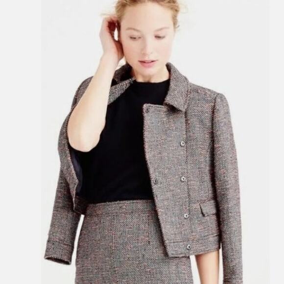 J. Crew Tweed Cropped Moto Jacket Blazer Black White Orange Asymmetric size 4 - Picture 2 of 16